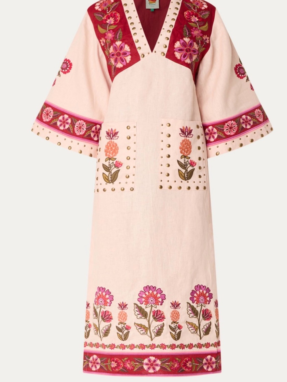 FARM Rio Pink Embroidered Maxi Dress with Magenta and Green Accents
